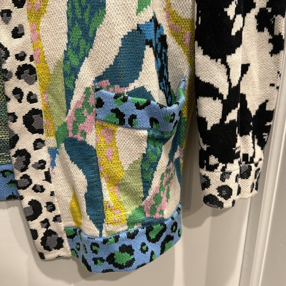 Maeve Savannah Contrast Cardigan Sweater size medium floral leopard - Picture 3 of 7